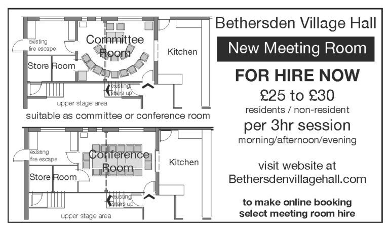 Text and room plan of the Committee Room at Bethersden Village Hall