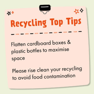 Graphic of a post it note  with text giving tips for efficient recycling